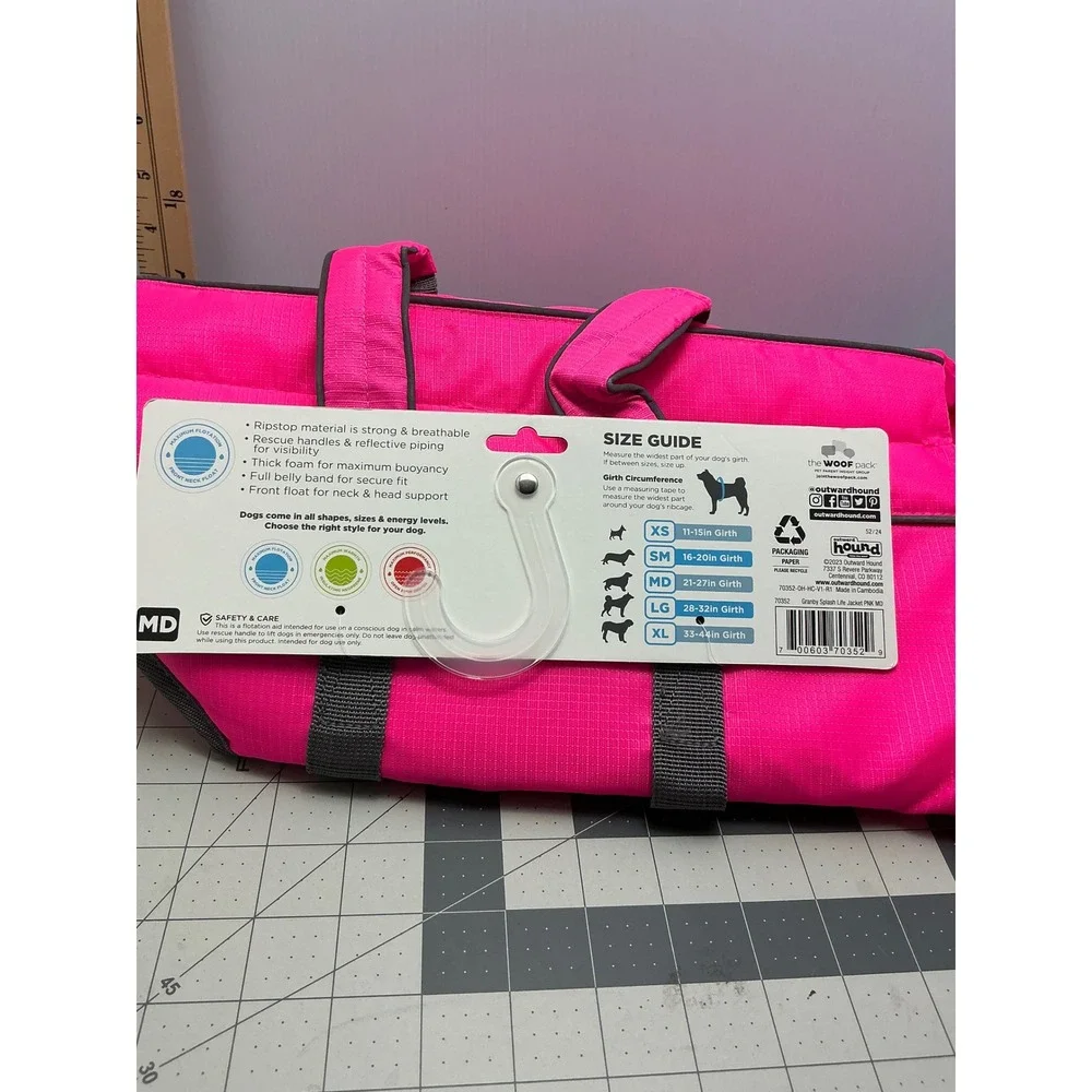 Outward Hound Granby Splash Pink Dog Life Jacket Medium Reflective Ripstop NEW